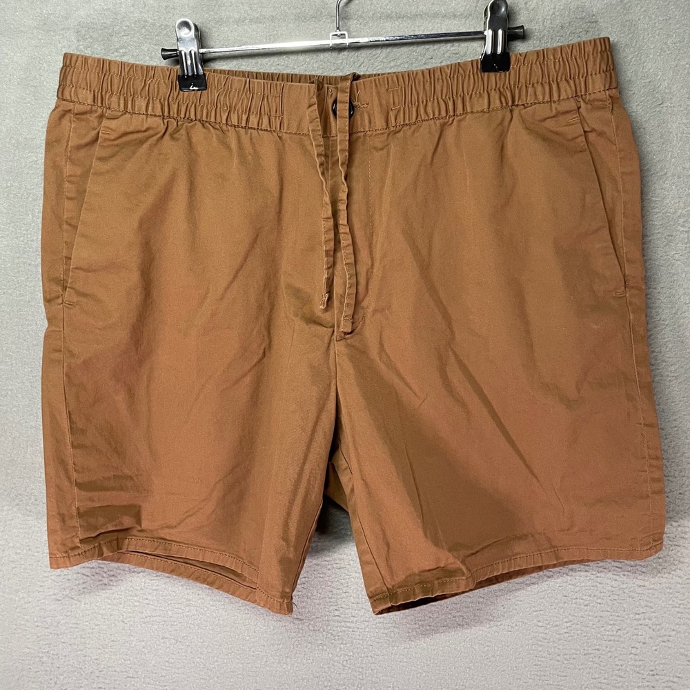 H&M Slim Fit Chino Shorts Mens L Brown Elastic Waist‎ Stretch
